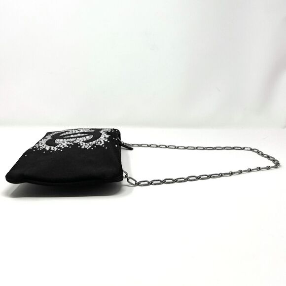 Chanel Black Satin Crystal CC Clutch Chain Evening Bag Rare Designer - Picture 4 of 9